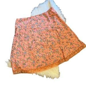 Belongings Skirt Womens Peach Floral Flower ALine Cotton Beaded Ribbon‎ Hem